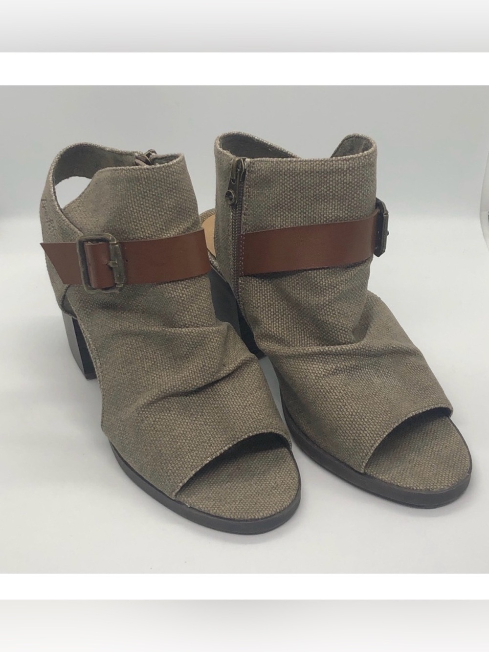 Blowfish Tan & Brown Peep-Toe Ankle Boots with Zippers, Size 8